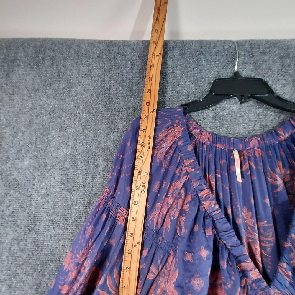 Free People Dress Womens Large Blue Floral Maxi Long Sleeve Boho Peasant Pockets - Picture 9 of 14